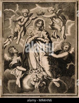 French 19th century, illustration showing the coronation of the Virgin Mary Stock Photo