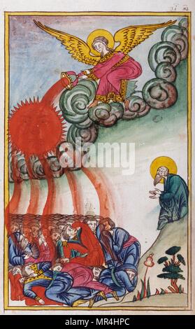 Russian Orthodox miniature depicting the Apocalypse of Saint John. Circa 1750 Stock Photo