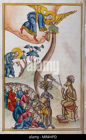 Russian Orthodox miniature depicting the Apocalypse of Saint John. Circa 1750 Stock Photo