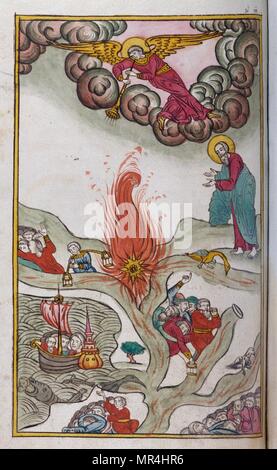 Russian Orthodox miniature depicting a scene from the Apocalypse of Saint John. Circa 1750 Stock Photo