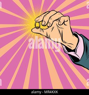 man holding a wedding ring Stock Vector