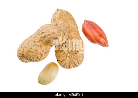 Whole and open peanut nuts isolated on a white background Stock Photo