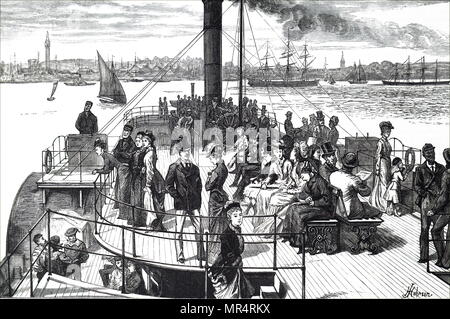 Engraving depicting a ferry crossing the Mersey in Liverpool. Dated 19th century Stock Photo