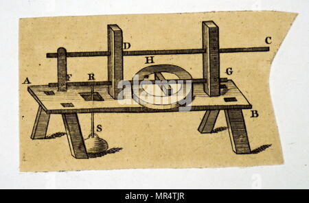 English 19th century, illustration of a cheese press. 1832 Stock Photo
