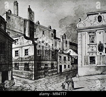 Engraving depicting the corner of old Vienna where Ludwig van Beethoven lived. Ludwig van Beethoven (1770-1827) a German composer and pianist. Dated 19th century Stock Photo