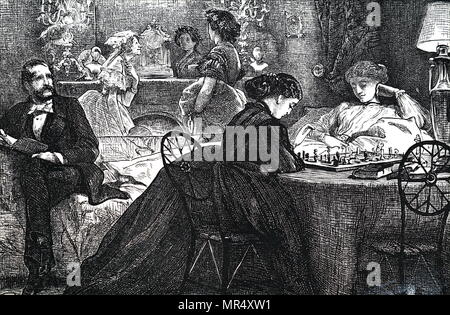 Illustration depicting a friendly game of chess. Dated 19th century Stock Photo