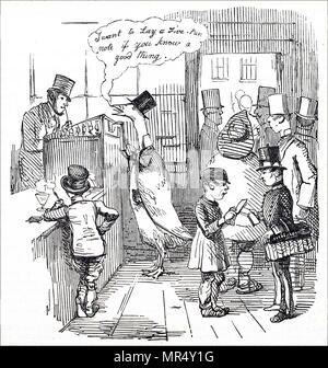 Cartoon commenting on betting fever. A goose asks to place a bet with the bookie. Illustrated by John Leech  (1817-1864) an English caricaturist and illustrator. Dated 19th century Stock Photo