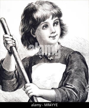 Illustration depicting a young girl in her first job as a domestic servant. Dated 20th century Stock Photo