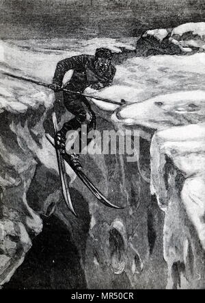Illustration depicting Fridtjof Nansen skiing. Fridtjof Nansen (1861 ...