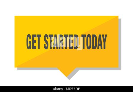 get started today yellow square price tag Stock Vector