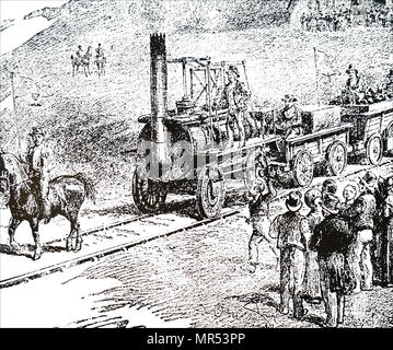 Engraving depicting an engine Locomotive I built by George Stephenson. George Stephenson (1781-1848) an English civil engineer and mechanical engineer. Dated 19th century Stock Photo