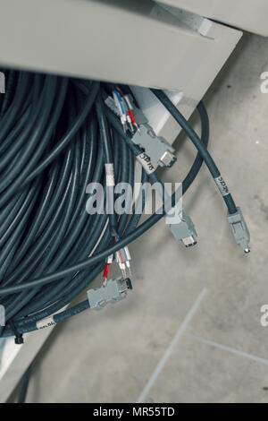 industrial electric cables with connectors, close up Stock Photo