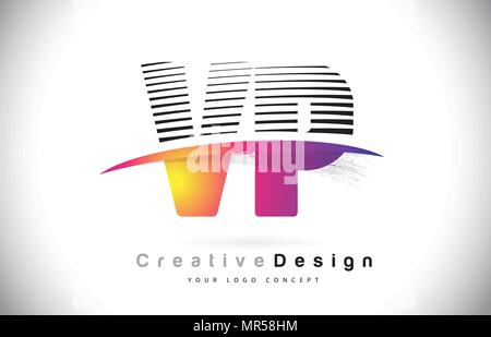 VP V P Letter Logo Design With Creative Lines and Swosh in Purple Brush Color Vector Illustration. Stock Vector