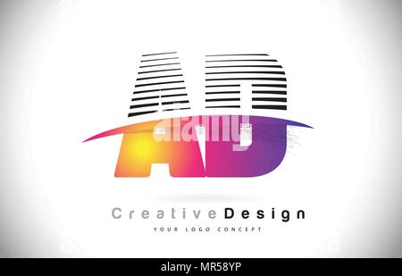 AD A D Letter Logo Design With Creative Lines and Swosh in Purple Brush Color Vector Illustration. Stock Vector