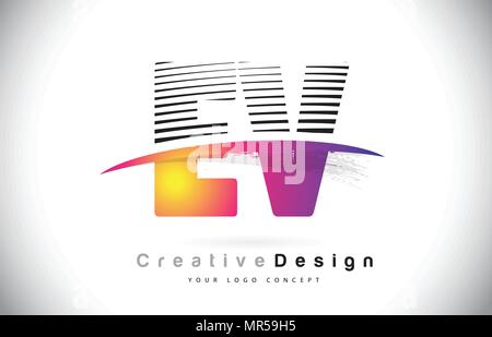 EV Letter Design with Brush Stroke and Modern 3D Look Vector ...