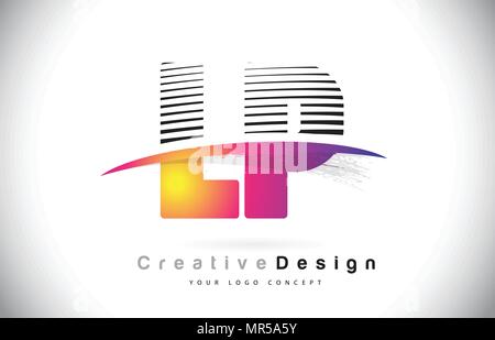 LP L P Letter Logo Design With Creative Lines and Swosh in Purple Brush Color Vector Illustration. Stock Vector