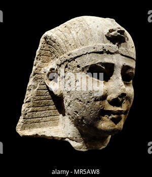 Colossal head from a Royal statue from Ancient Egypt. Built from Numulitic stone from Alexandria. Dated 300 BC Stock Photo