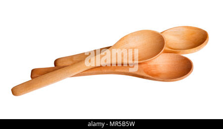 Three small wooden spoons isolated on white. Stacked photo. Stock Photo