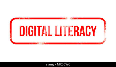 Digital Literacy - red grunge rubber, stamp Stock Photo