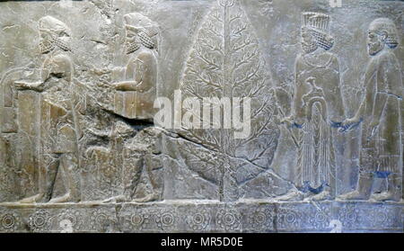 (Detail) relief from the Apadana, large hypostyle great audience hall at Persepolis. Persepolis was the ceremonial capital of the Achaemenid Empire (ca. 550–330 BC). It is situated 60 km northeast of the city of Shiraz in Fars Province, Iran. Stock Photo