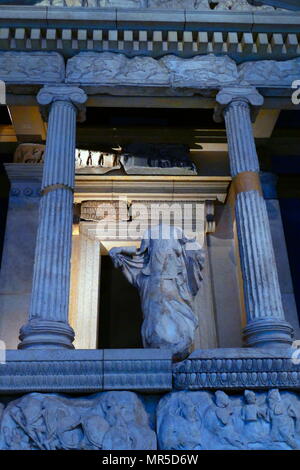 The Nereid Monument is a sculptured tomb from Xanthus in classical period Lycia, Turkey. It took the form of a Greek temple on top of a base decorated with sculpted friezes, and is thought to have been built in the early fourth century BC as a tomb for Arbinas, the Xanthian dynast who ruled western Lycia Stock Photo