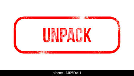 Unpack - red grunge rubber, stamp Stock Photo