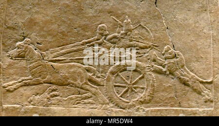 The royal lion hunt, Assyrian wall relief, about 645-635 BC, From Nineveh, North Palace, Iraq. Stock Photo