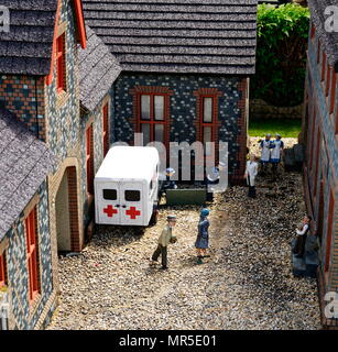 Vintage perspective on Healthcare in the early days of the National Health Service. at the local hospital, in the model village at Bekonscot, Buckinghamshire, England, the oldest  model village in the world. Stock Photo