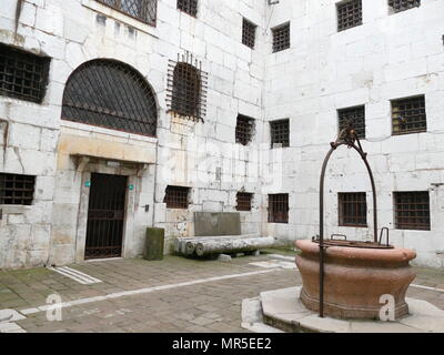 Cells in the New Prisons, next to the Doge's Palace, Venice, Italy. built across the Rio de Palazzo from the palace at the beginning of the 17th century. The New Prisons were connected to the Old Prisons by the much-photographed Bridge of Sighs. Stock Photo