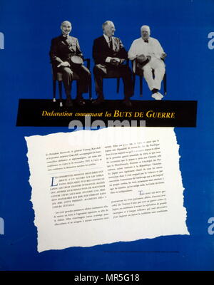 French language statement (Poster); of the agreed war aims of the allies after the Cairo Conference war goals. The Cairo Conference (codenamed Sextant); of November 22–26, 1943, held in Cairo, Egypt, outlined the Allied position against Japan during World War II and made decisions about post-war Asia. The meeting was attended by President of the United States Franklin Roosevelt, Prime Minister of the United Kingdom Winston Churchill, and Generalissimo Chiang Kai-shek of the Republic of China Stock Photo