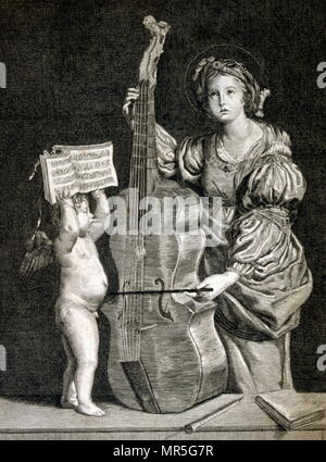 French 19th century, illustration, showing Saint Cecilia, the patroness of musicians. Stock Photo