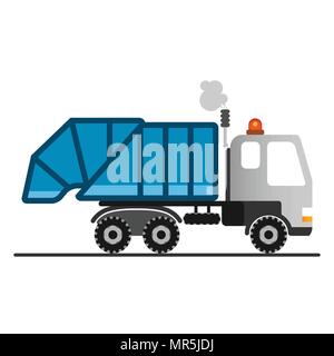 Cartoon garbage truck on white background. Stock Vector