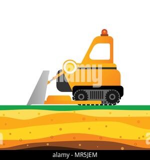 Yellow bulldozer on white background. Mining industry. Stock Vector