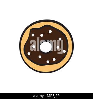 Cute chocolate donut on white background. Stock Vector