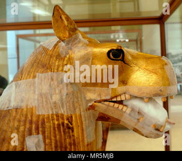 Guardian creature embellishing the Gilded bed of King Tutankhamen.  sculpted in the shape of Ammut, a fearsome composite creature made from a hippopotamus, lion and crocodile. 1323 BC Stock Photo