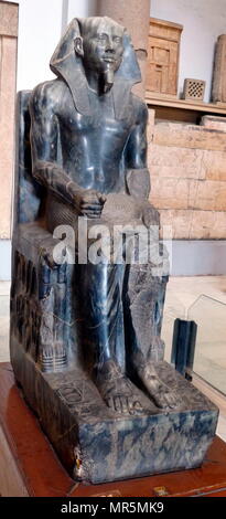 Diorite statue of King Cephren, builder of the second Pyramid at Giza, Egypt. Khafra, Khafre, Khefren or Cephren) was an ancient Egyptian king (pharaoh) of 4th dynasty during the Old Kingdom Stock Photo