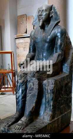 Diorite statue of King Cephren, builder of the second Pyramid at Giza, Egypt. Khafra, Khafre, Khefren or Cephren) was an ancient Egyptian king (pharaoh) of 4th dynasty during the Old Kingdom Stock Photo