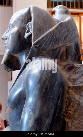 Diorite statue of King Cephren, builder of the second Pyramid at Giza, Egypt. Khafra, Khafre, Khefren or Cephren) was an ancient Egyptian king (pharaoh) of 4th dynasty during the Old Kingdom Stock Photo