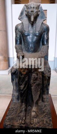 Diorite statue of King Cephren, builder of the second Pyramid at Giza, Egypt. Khafra, Khafre, Khefren or Cephren) was an ancient Egyptian king (pharaoh) of 4th dynasty during the Old Kingdom Stock Photo