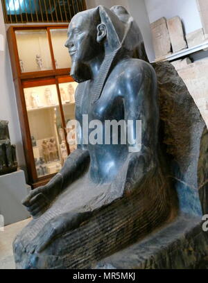 Diorite statue of King Cephren, builder of the second Pyramid at Giza, Egypt. Khafra, Khafre, Khefren or Cephren) was an ancient Egyptian king (pharaoh) of 4th dynasty during the Old Kingdom Stock Photo