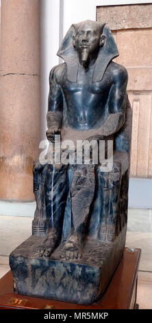 Diorite statue of King Cephren, builder of the second Pyramid at Giza, Egypt. Khafra, Khafre, Khefren or Cephren) was an ancient Egyptian king (pharaoh) of 4th dynasty during the Old Kingdom Stock Photo