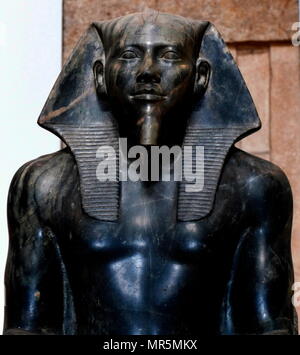 Diorite statue of King Cephren, builder of the second Pyramid at Giza, Egypt. Khafra, Khafre, Khefren or Cephren) was an ancient Egyptian king (pharaoh) of 4th dynasty during the Old Kingdom Stock Photo