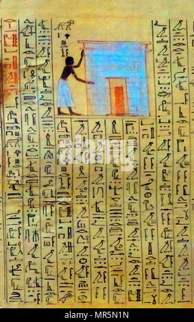 Section from the Book of the Dead. Tomb of Maiherperi, KV36, Valley of the Kings, Egypt. 18th dynasty. The Eighteenth Dynasty of Egypt (notated Dynasty XVIII, alternatively 18th Dynasty or Dynasty 18) is classified as the first Dynasty of the Ancient Egyptian New Kingdom period, lasting from 1549/1550 BC to 1292 BC Stock Photo