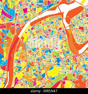 New Taipei City, Taiwan, colorful vector map.  White streets, railways and water. Bright colored landmark shapes. Art print pattern. Stock Vector