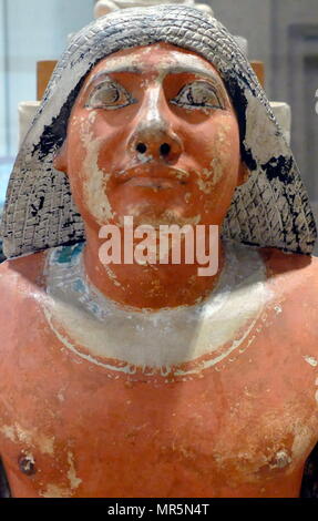 painted limestone statue of Ptahshepses; vizier and son-in-law of the Fifth Dynasty pharaoh Nyuserre Ini. Nyuserre Ini was an Ancient Egyptian pharaoh, the sixth ruler of the Fifth Dynasty during the Old Kingdom period. 25th century BC Stock Photo
