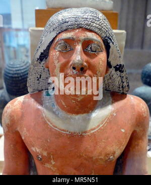 painted limestone statue of Ptahshepses; vizier and son-in-law of the Fifth Dynasty pharaoh Nyuserre Ini. Nyuserre Ini was an Ancient Egyptian pharaoh, the sixth ruler of the Fifth Dynasty during the Old Kingdom period. 25th century BC Stock Photo