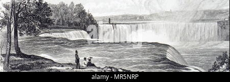 Engraving depicting a view of Niagara Falls, the collective name for three waterfalls that straddle the international boarder between Canada and the United States. Dated 19th century Stock Photo