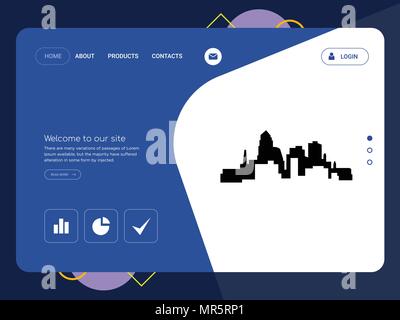 Quality One Page   Website Template Vector Eps, Modern Web Design with flat UI elements and landscape illustration, ideal for landing page Stock Vector