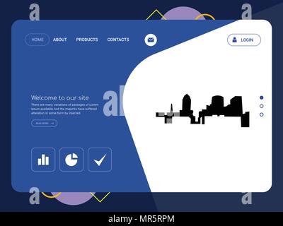 Quality One Page   Website Template Vector Eps, Modern Web Design with flat UI elements and landscape illustration, ideal for landing page Stock Vector