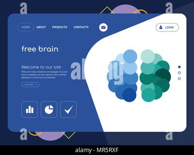 Quality One Page free brain Website Template Vector Eps, Modern Web Design with flat UI elements and landscape illustration, ideal for landing page Stock Vector